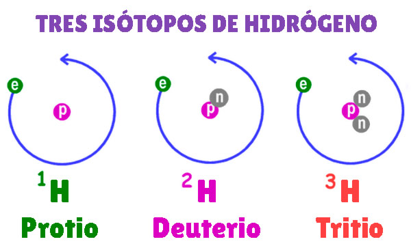 Los 3 isótopos del hidrógeno: protio, deuterio y tritio - https://www.ducksters.com