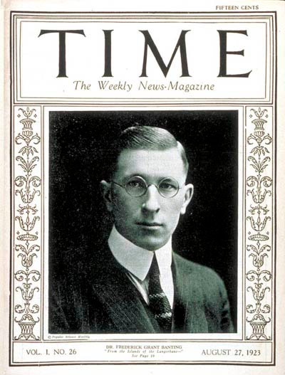 Banting aparece en la portada de la revista Time en 1.923 - Cortesía de Wikipedia
