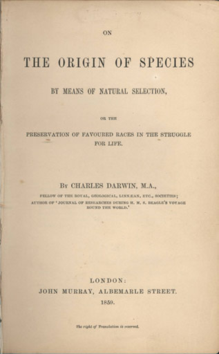 Primera edición de El Origen de las Especies