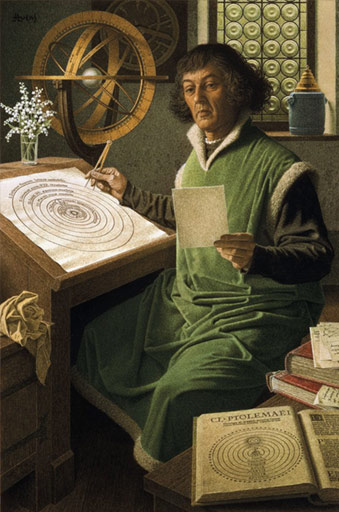 Pintura de Copérnico trabajando en su teoría